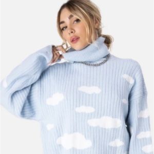 Adika Cloudy Distressed Oversized Knit Sweater Azure Blue